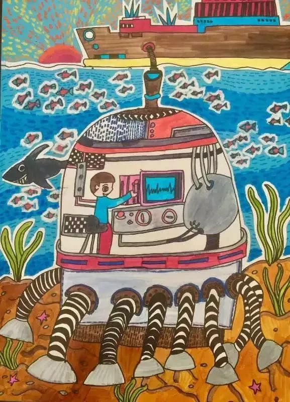 海底环卫艇画画图片二等奖