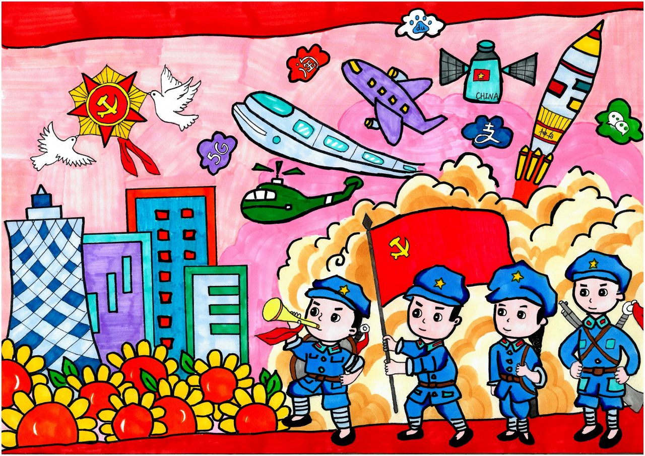 “红领巾 心向党 献礼建党100周年”绘画简单好看