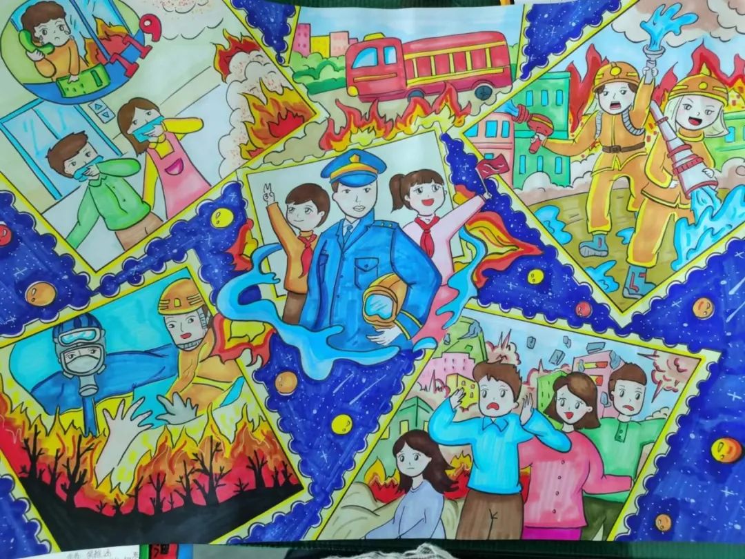 “红领巾走进消防队 致敬最可爱的人”儿童绘画简单漂亮