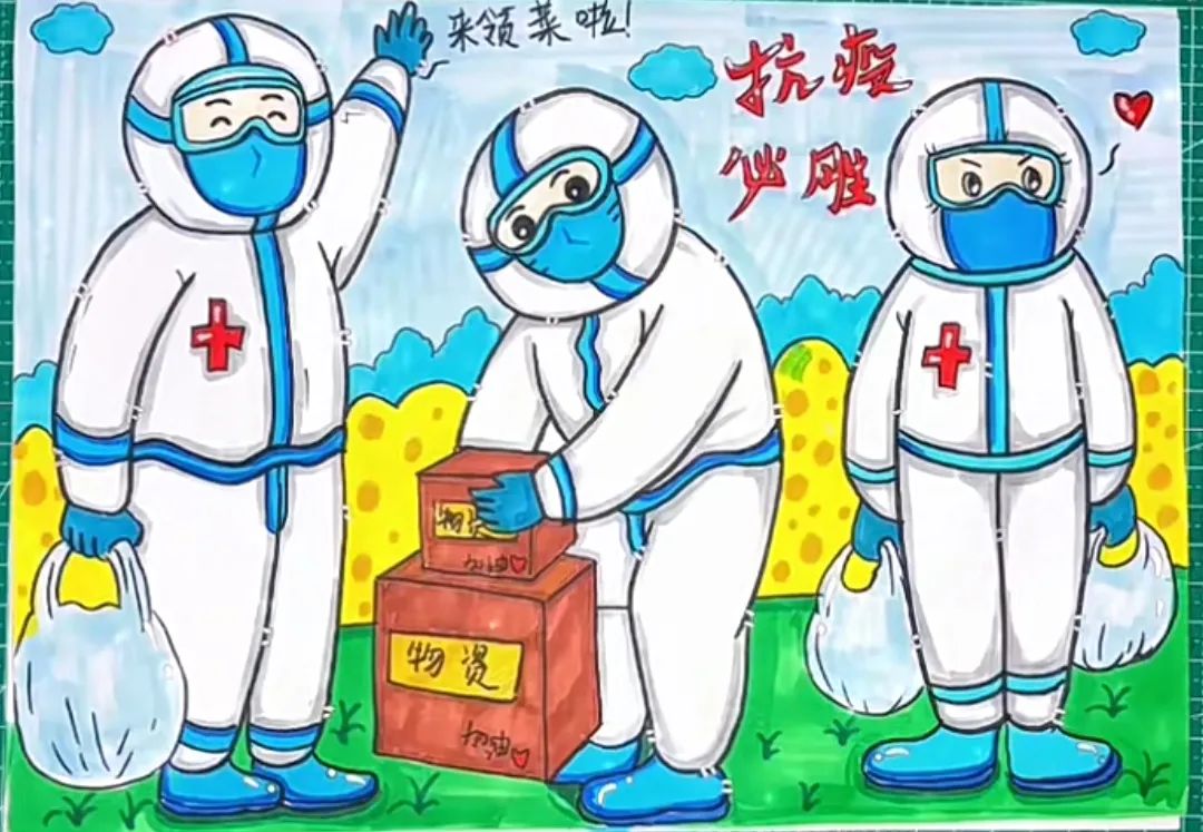 抗疫必胜主题儿童画