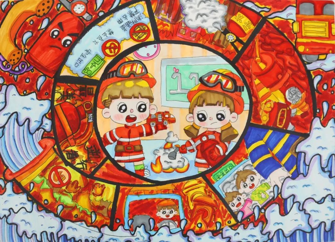 “逆向而行 汝皆英雄”消防安全主题画简单好看