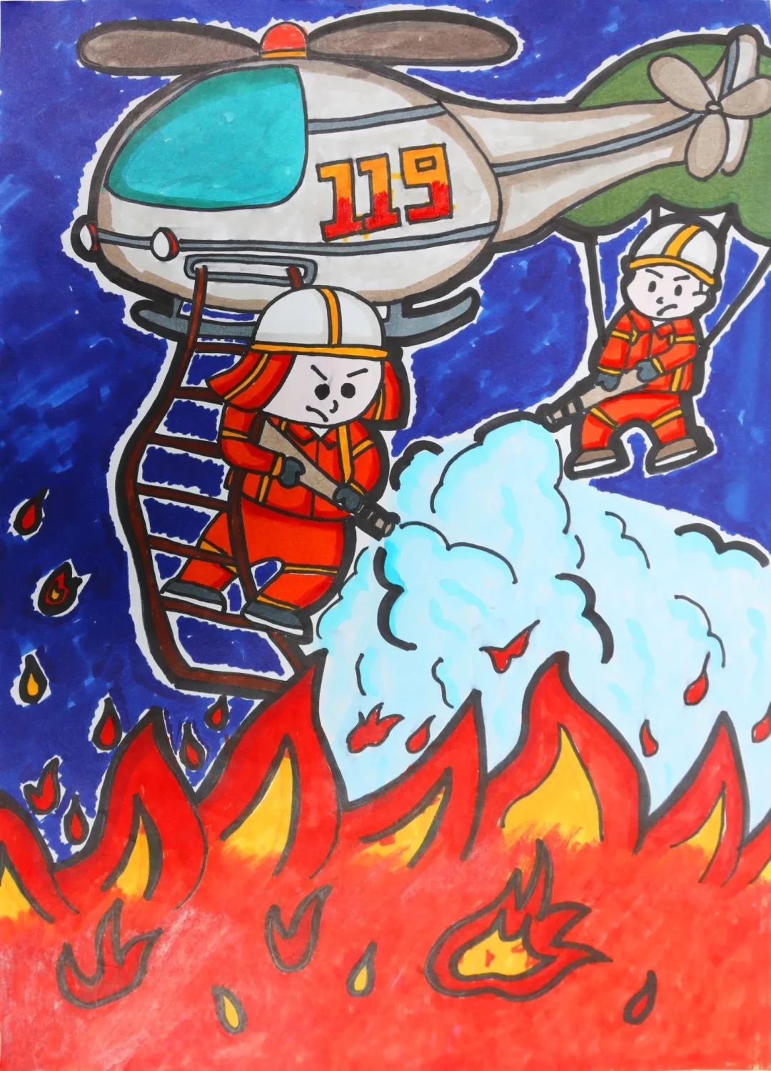 关于灭火飞机的儿童画参赛作品（幼儿组）
