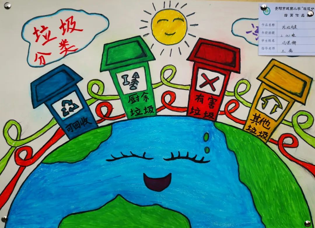 “垃圾分类 美丽地球 我是行动者”小学三年级儿童画作品