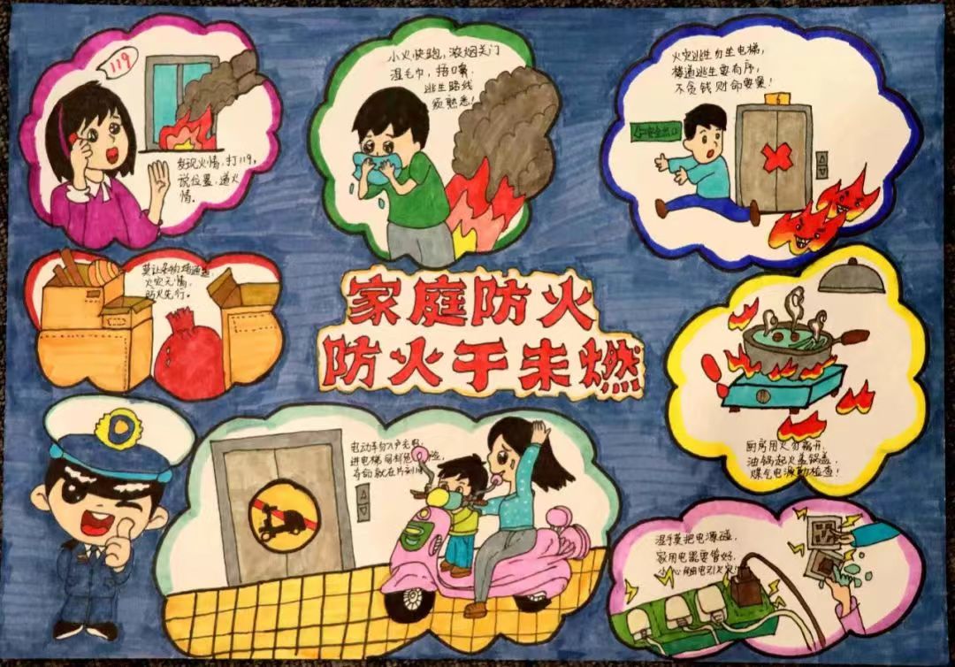 “家庭防火 防于未然”安全主题儿童画简单漂亮