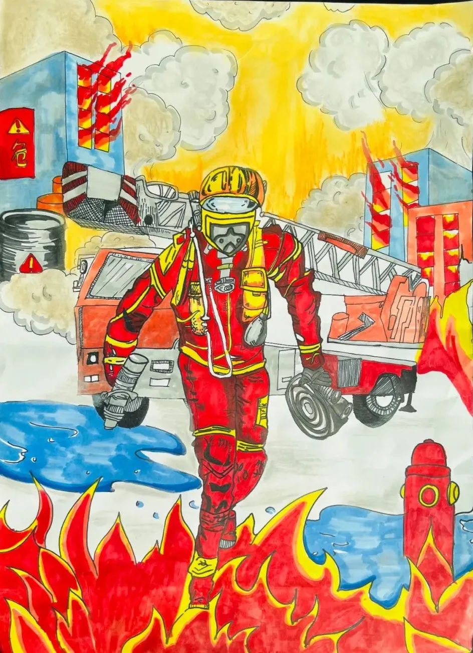 致敬消防英雄!儿童画作品
