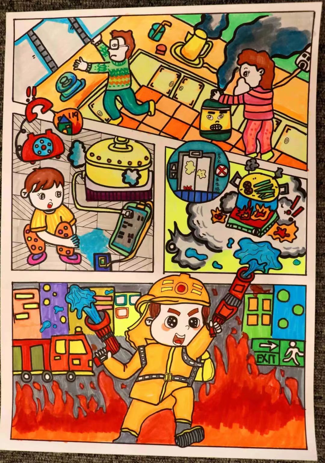 怎么画儿童消防绘画作品