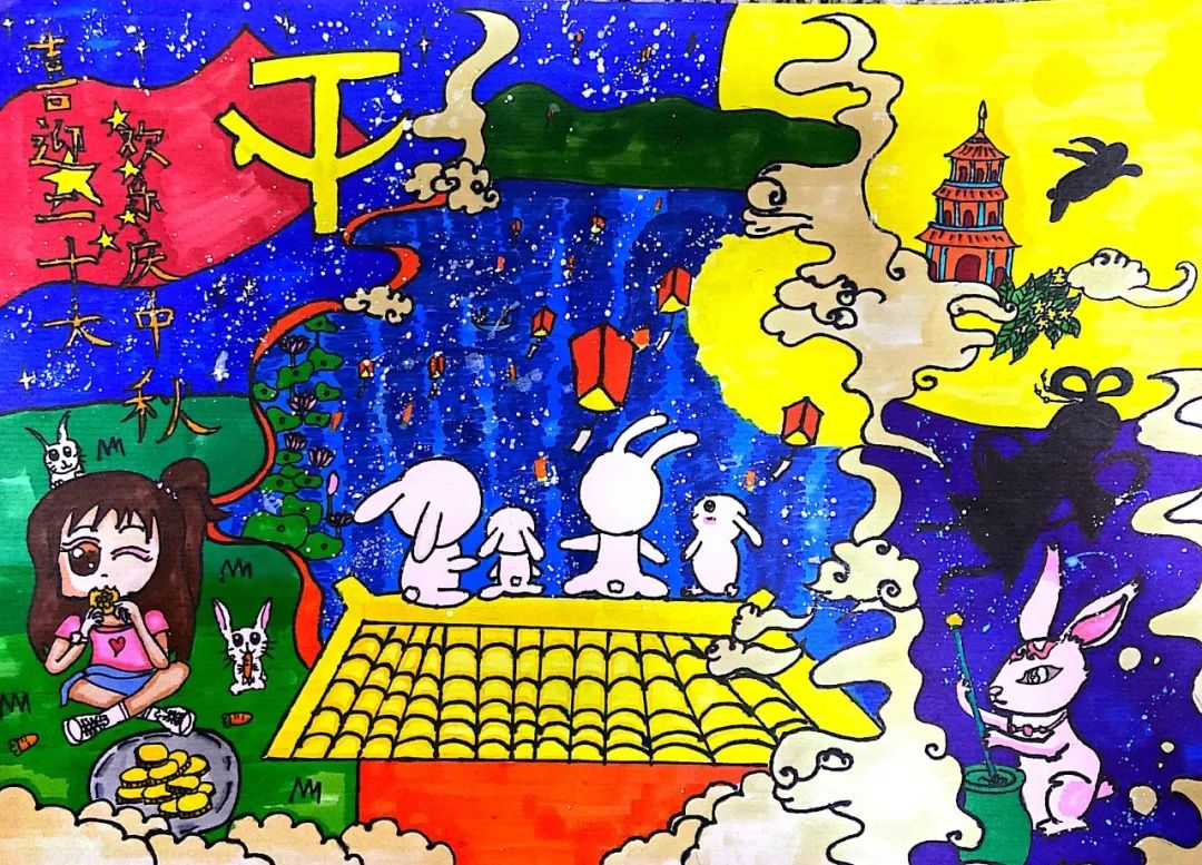 幼儿园“喜迎二十大 中秋画团圆”儿童画