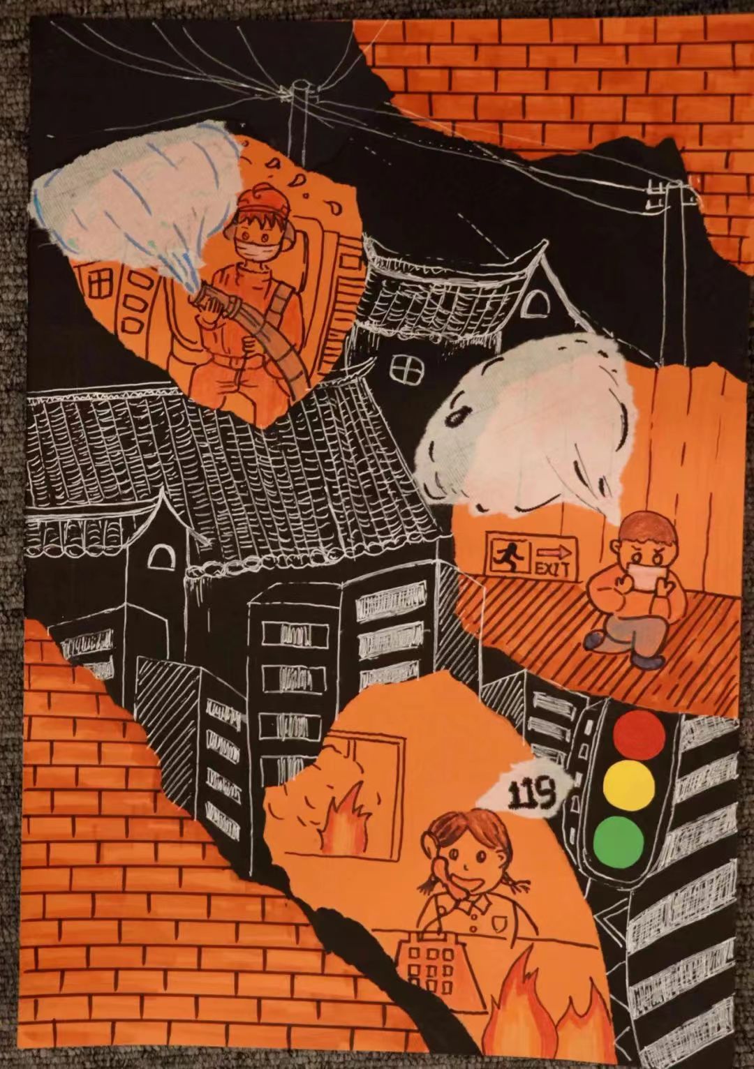 消防安全逃生儿童画怎么画