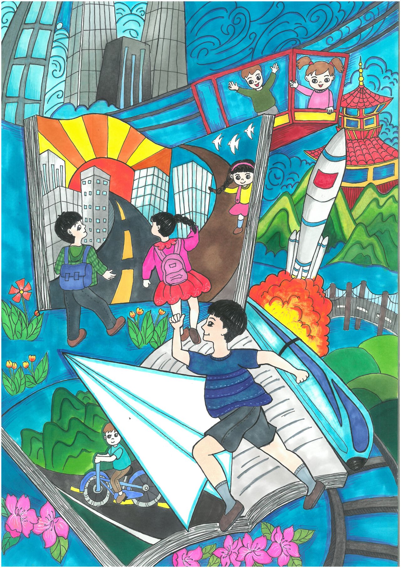 “永远跟党走 逐梦新时代”儿童画作品