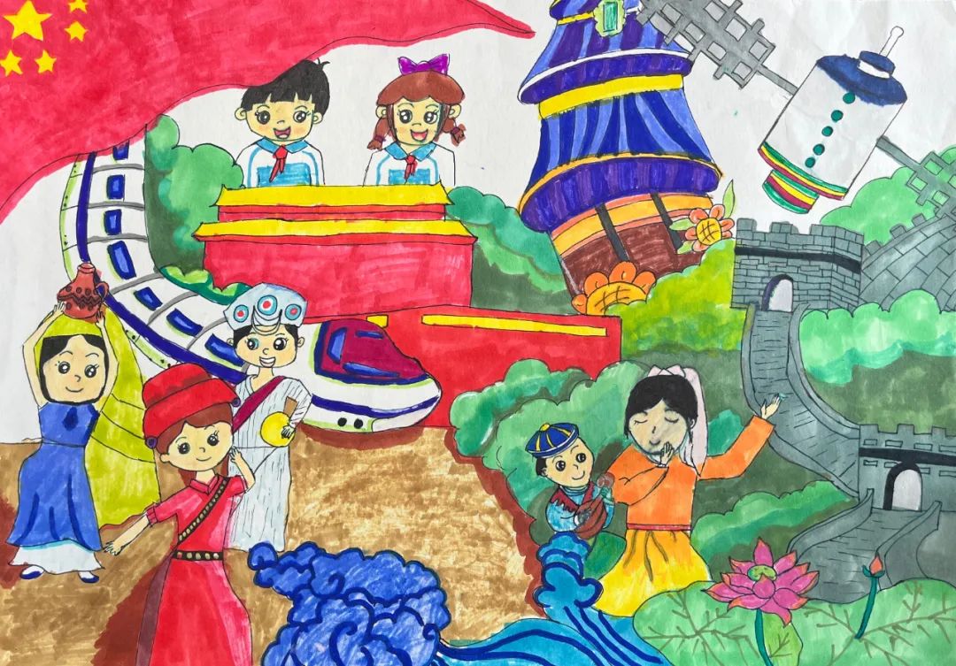 “喜迎二十大 民族大团结”绘画儿童图片