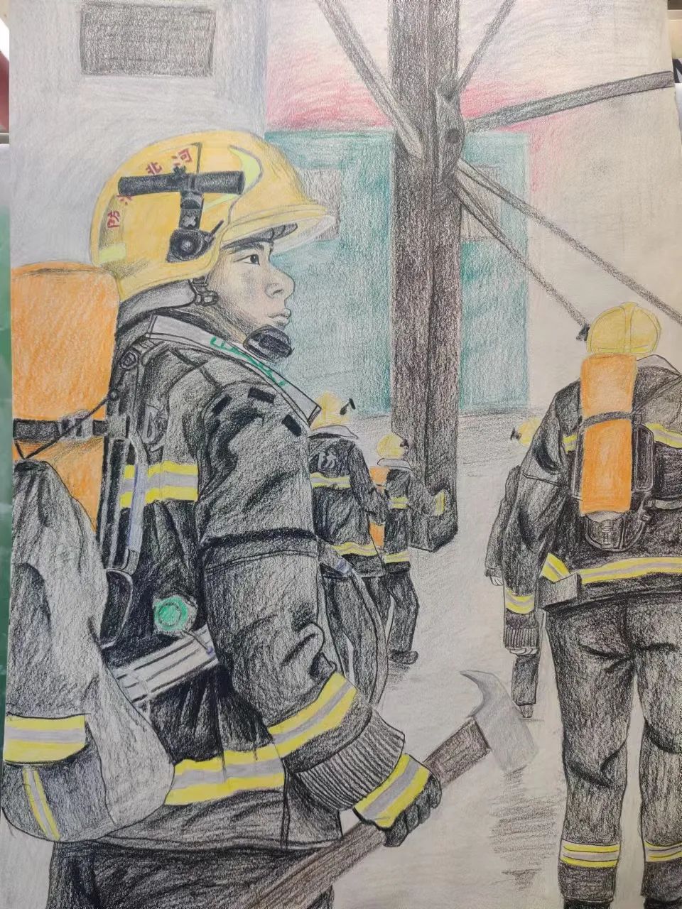 “水火无情 英雄不朽”——致敬消防逆行者素描绘画