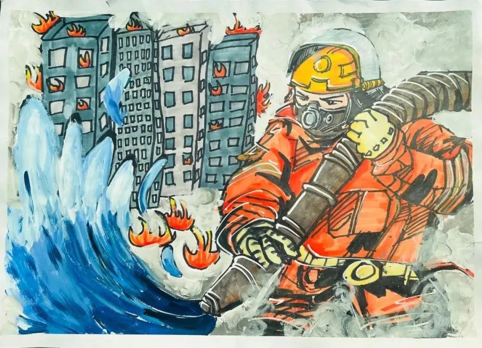小学生“童心绘消防 安全伴成长”主题儿童画作品
