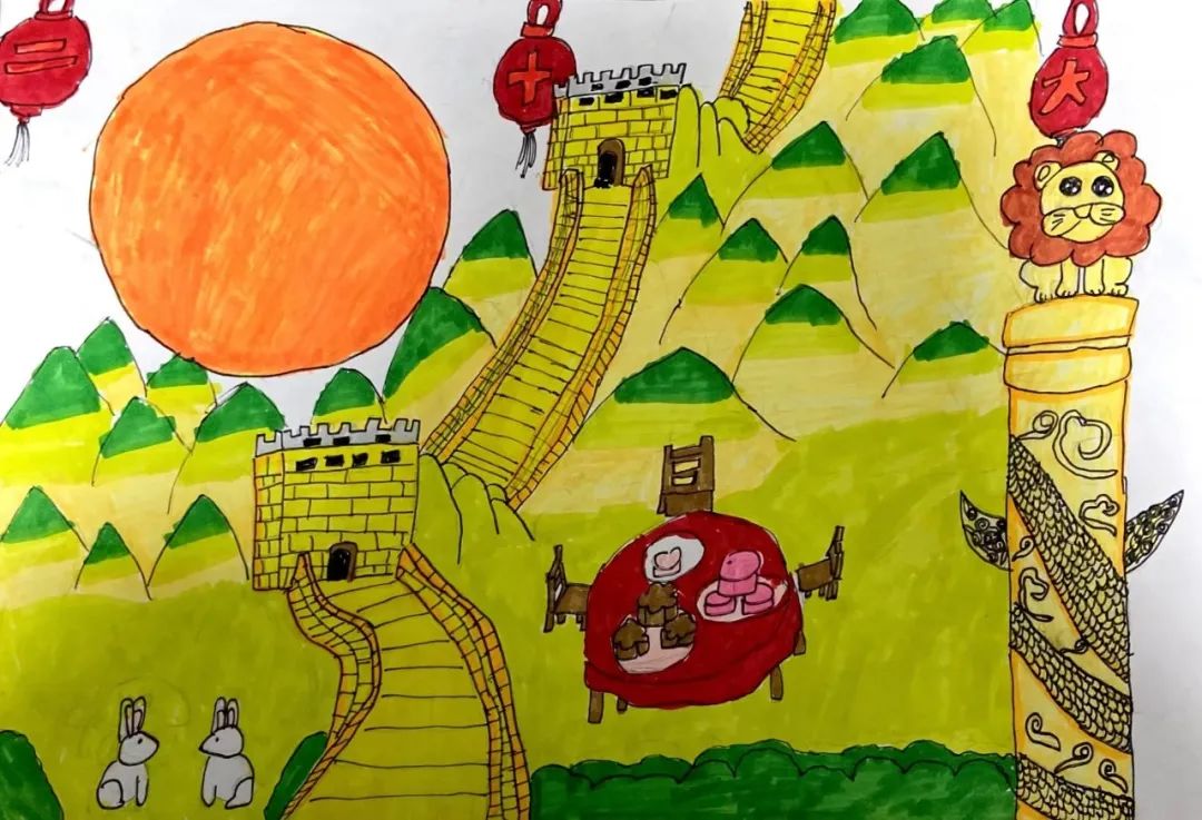 “喜迎二十大 月圆庆佳节”儿童画