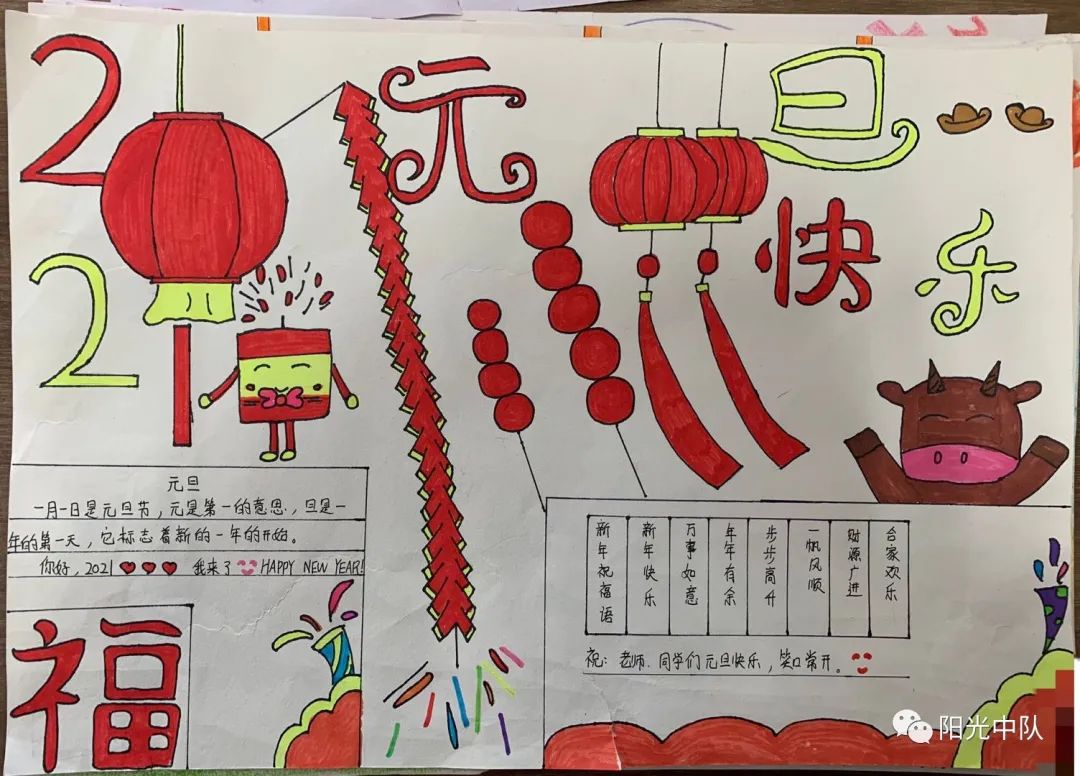 “新年快乐”儿童画作品简单易画