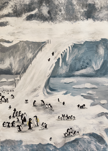 拯救小企鹅——保护海洋环保儿童画作品