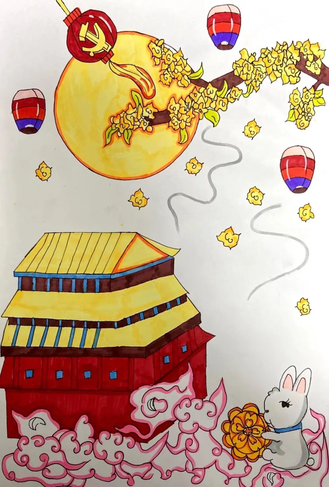 简单漂亮的“金秋桂花庆团员 喜迎党的二十大”绘画