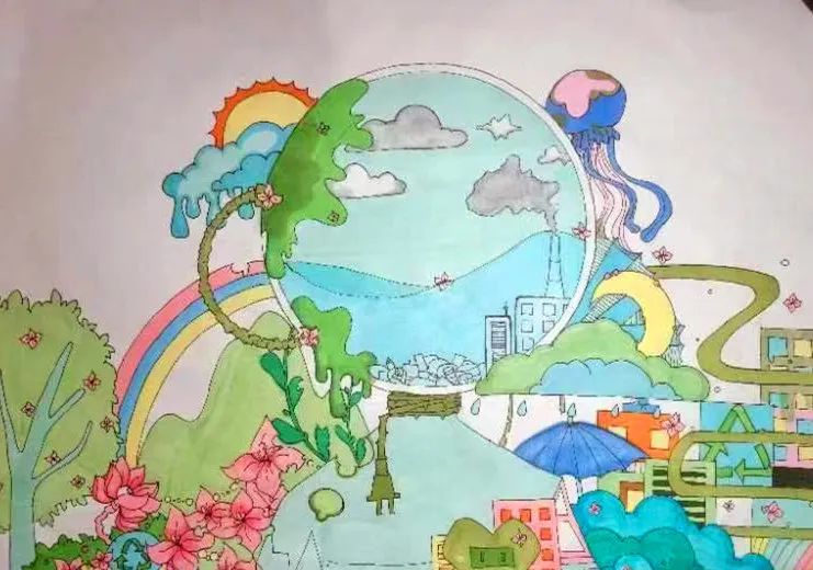 “美丽家园”小学三年级环保创意画