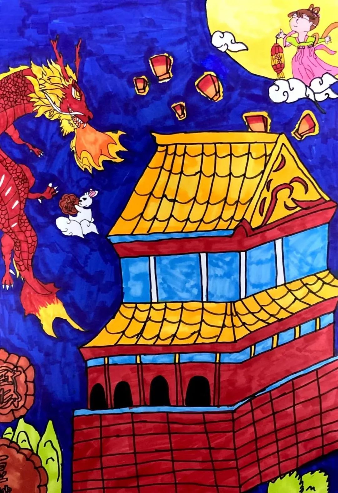 “喜迎中秋 欢度国庆”幼儿园绘画作品