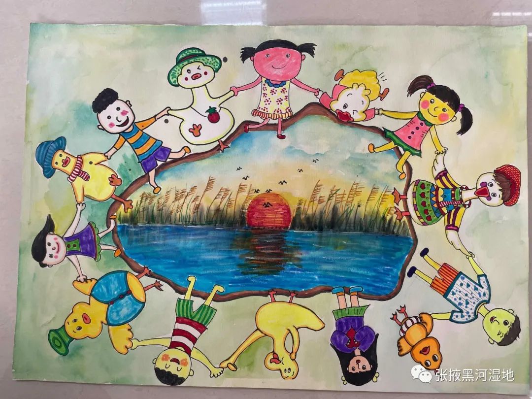 “与自然握手 护湿地生态”小学环保主题绘画图片