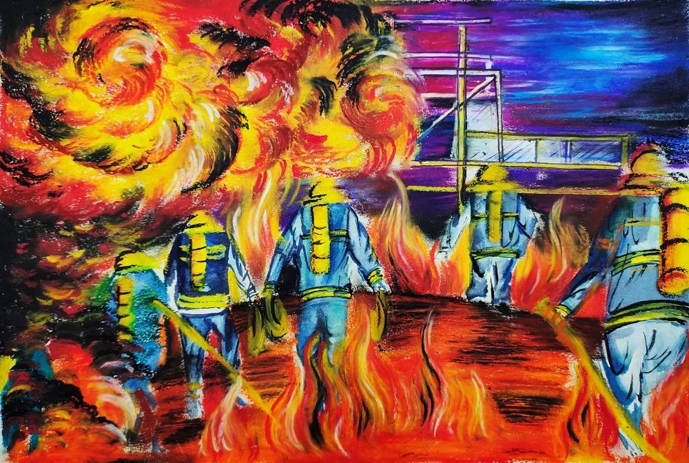 “烈火英雄 逆向而行”消防主题绘画图片