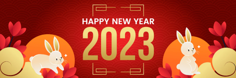 happey new year2023兔年英语插画