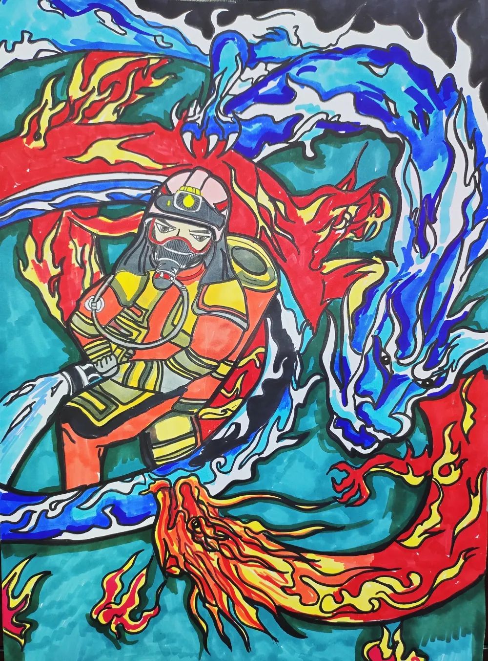 《龙的战士》消防员主题绘画作品
