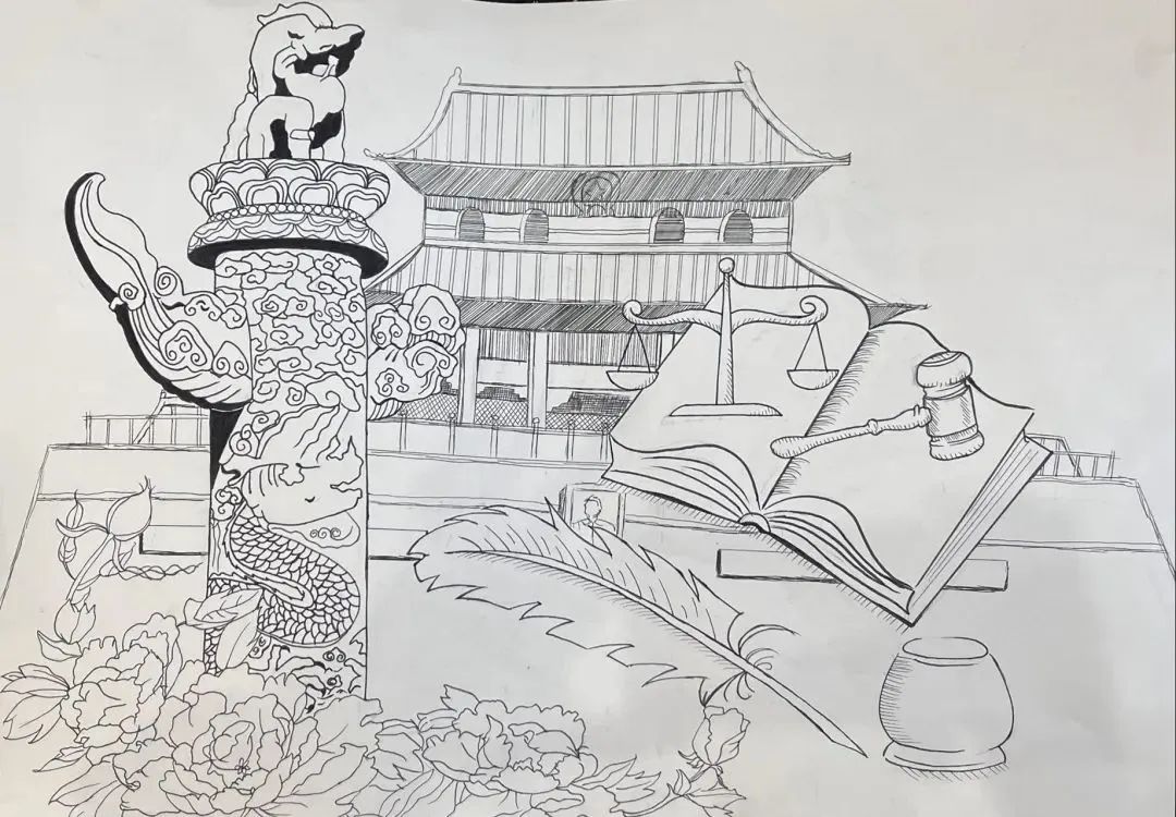 简单漂亮的宪法素描画
