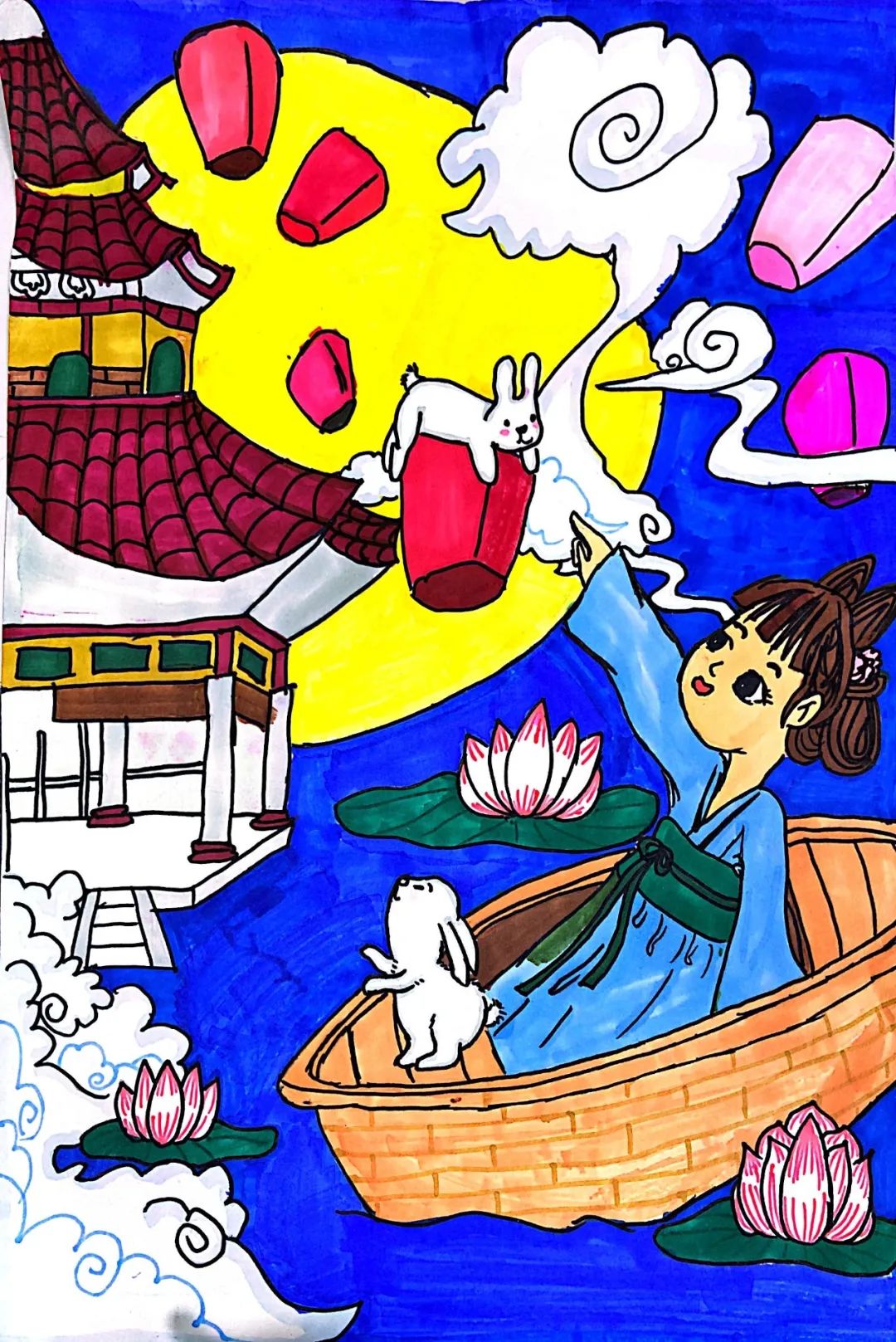 儿童画中秋节绘画作品小学