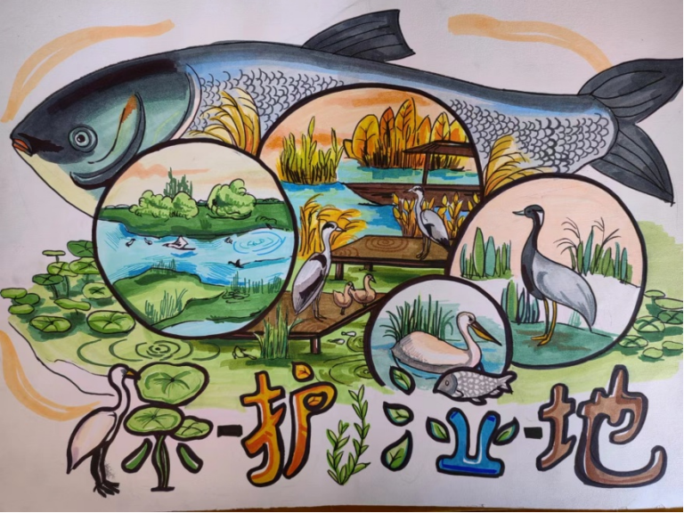 “保护湿地 呵护地球”绘画图片作品