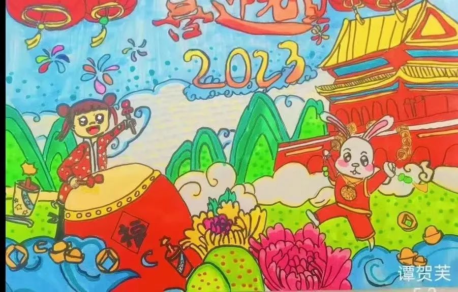 最新喜迎元旦庆新年的绘画作品欣赏