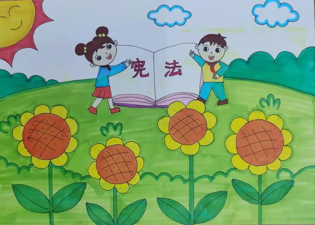 简单好看的宪法绘画一年级作品