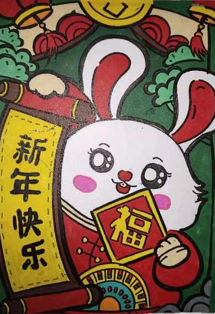 怎么画简单好看的兔年2023春节儿童画