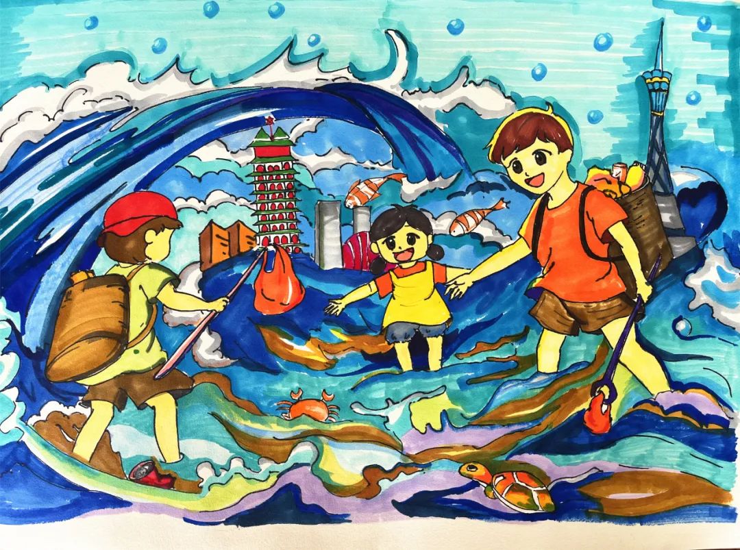 “童心画笔 保护海洋生态”绘画作品欣赏