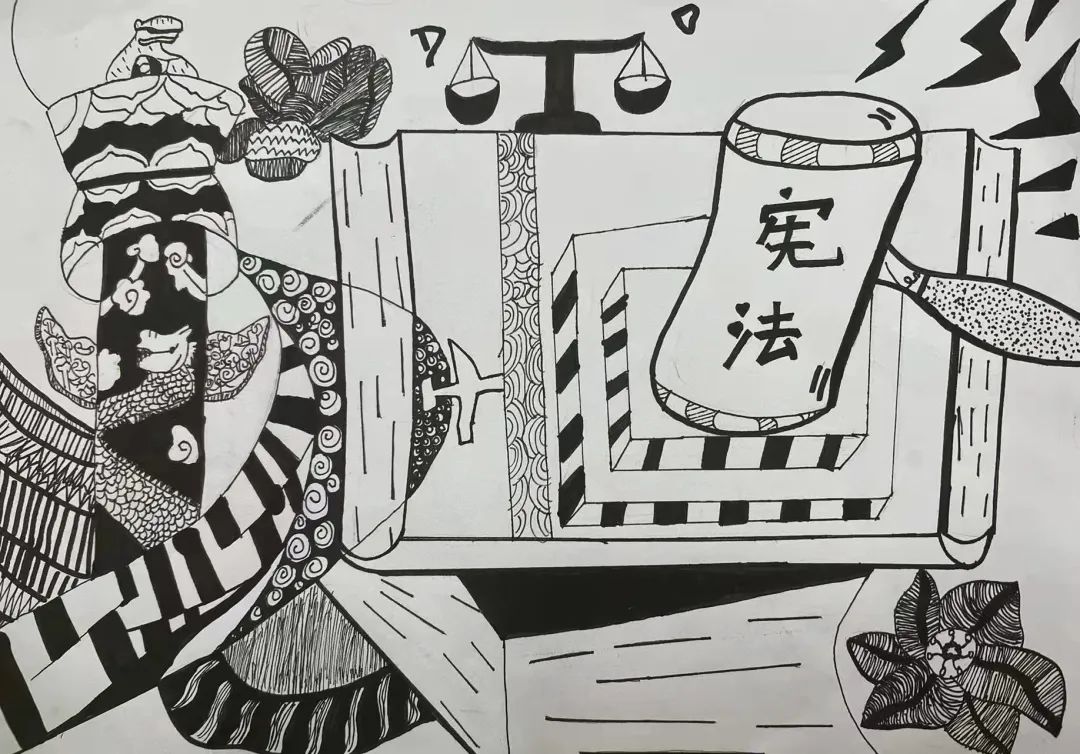 简单漂亮的宪法黑白画（中低年级）