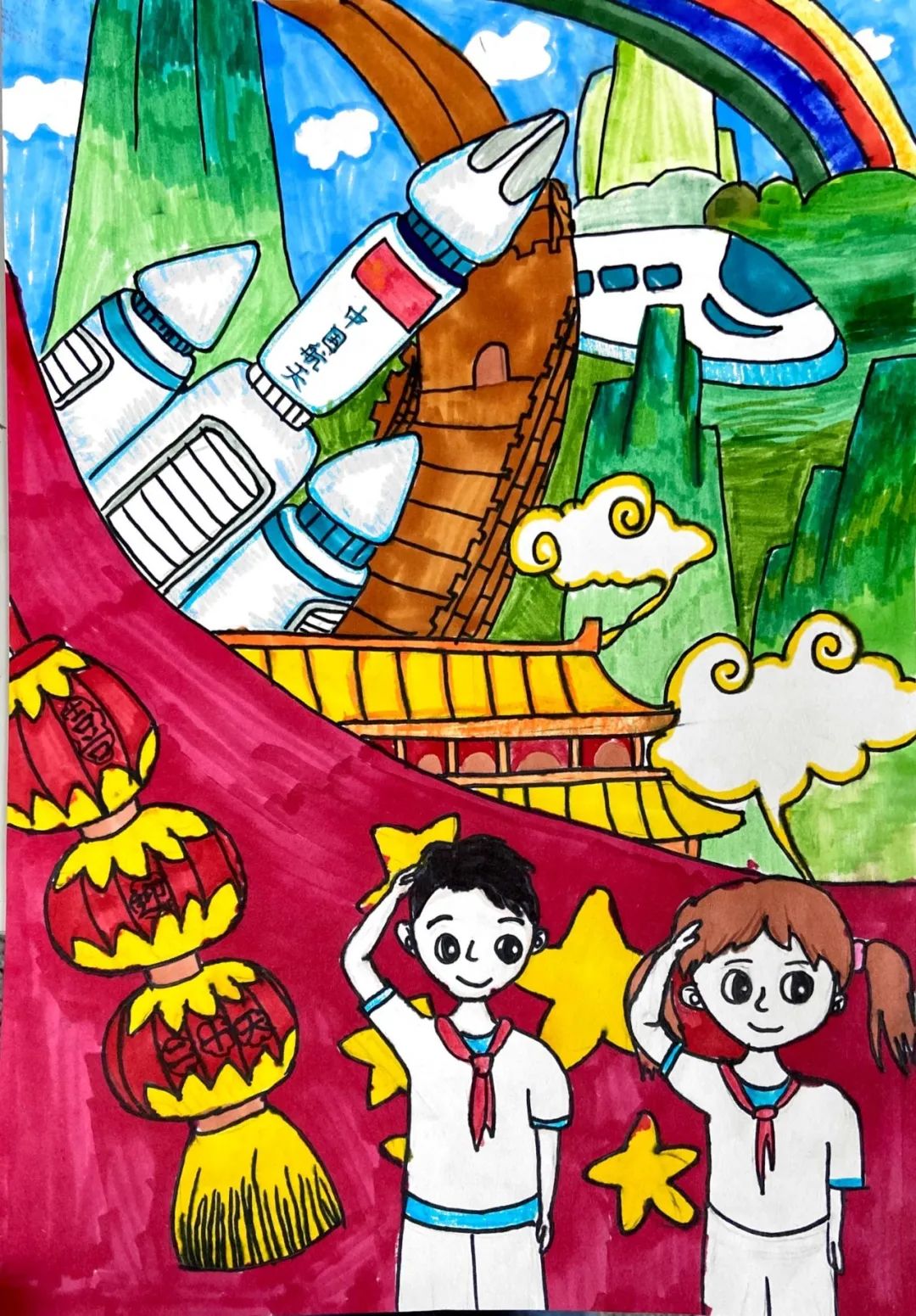 “童心向党 喜迎二十大”小学生儿童画