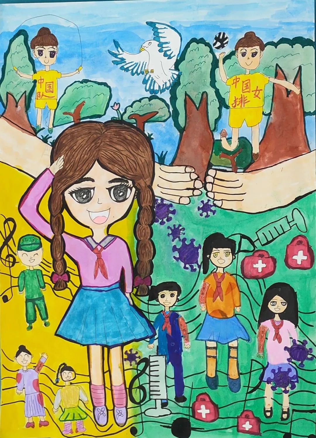  中国女排小学生绘画作品