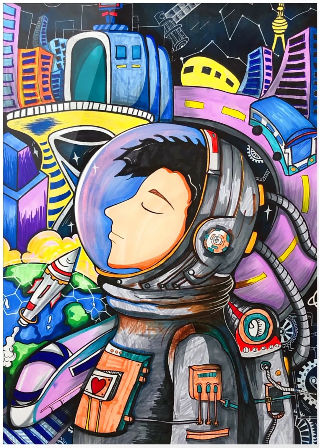 “创意太空画 手绘航天梦”创意绘画