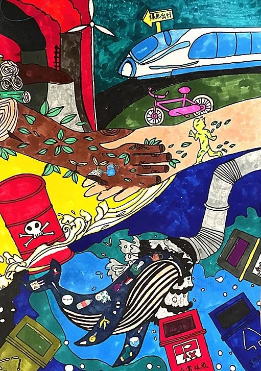 以绿色环保为主题的创意画作品