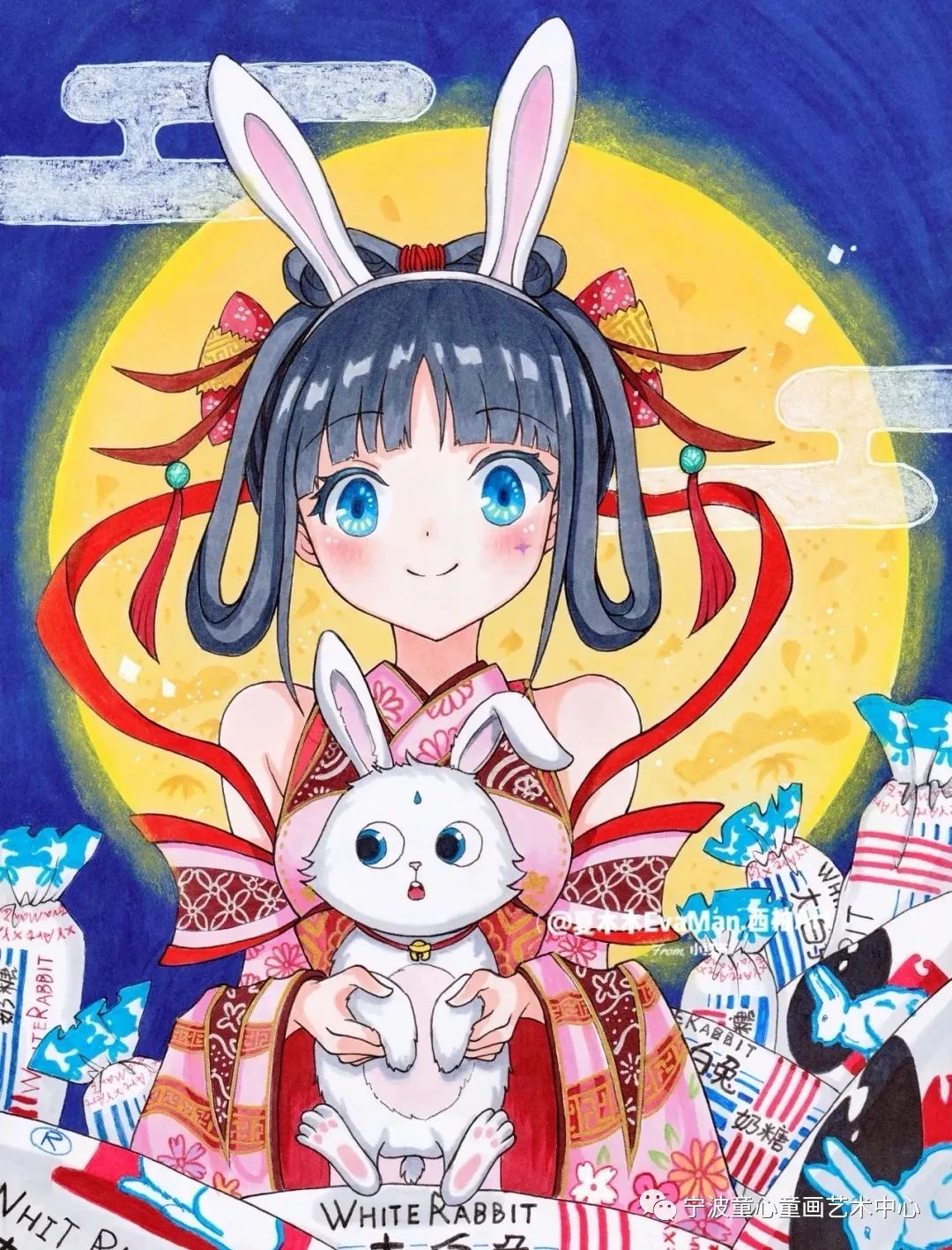 兔年可爱宝宝卡通儿童画二等奖作品