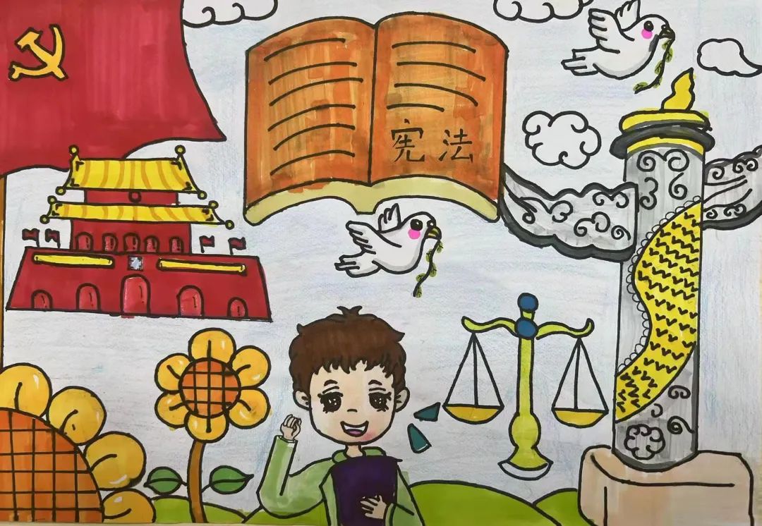 小学生三年级以宪法为主题的绘画