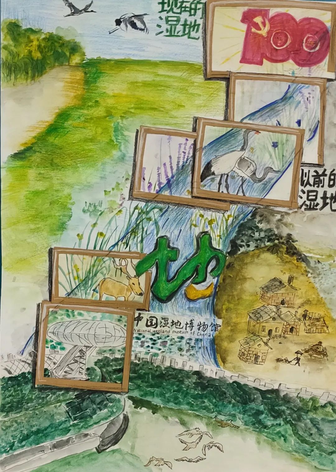 简单又漂亮的湿地绘画三等奖作品