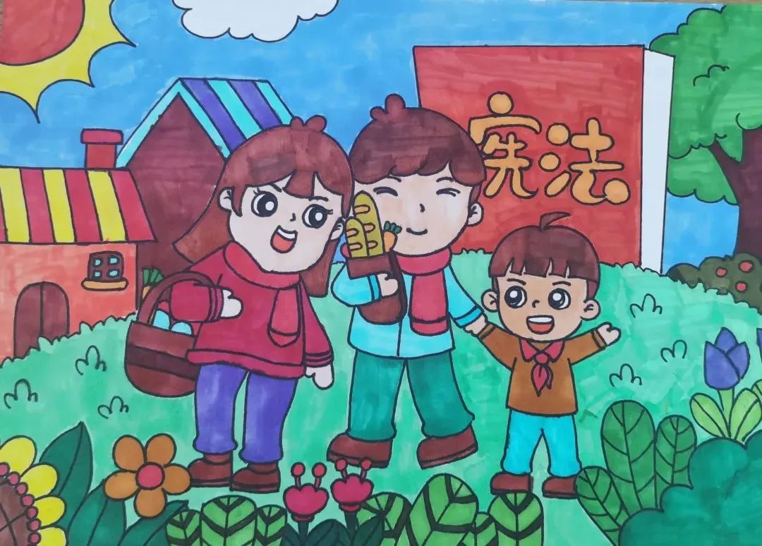 “我们一起学宪法”少儿绘画简单好看