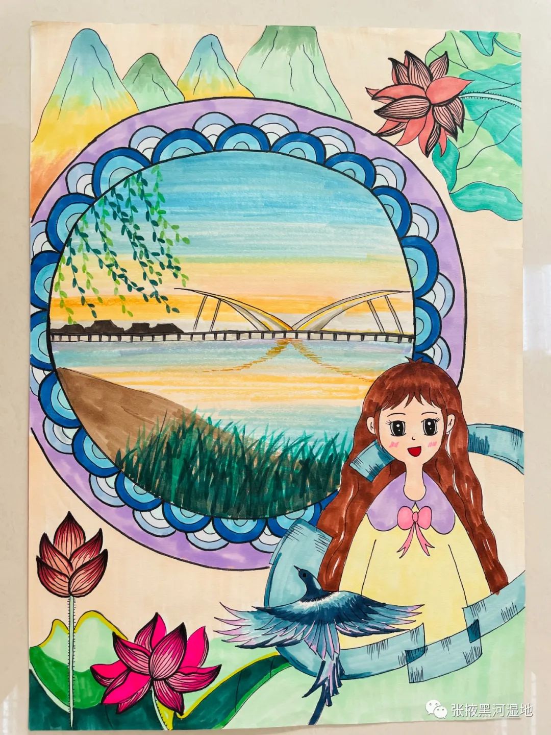 小学湿地保护绘画作品展示——《童心筑梦 保护湿地家园》