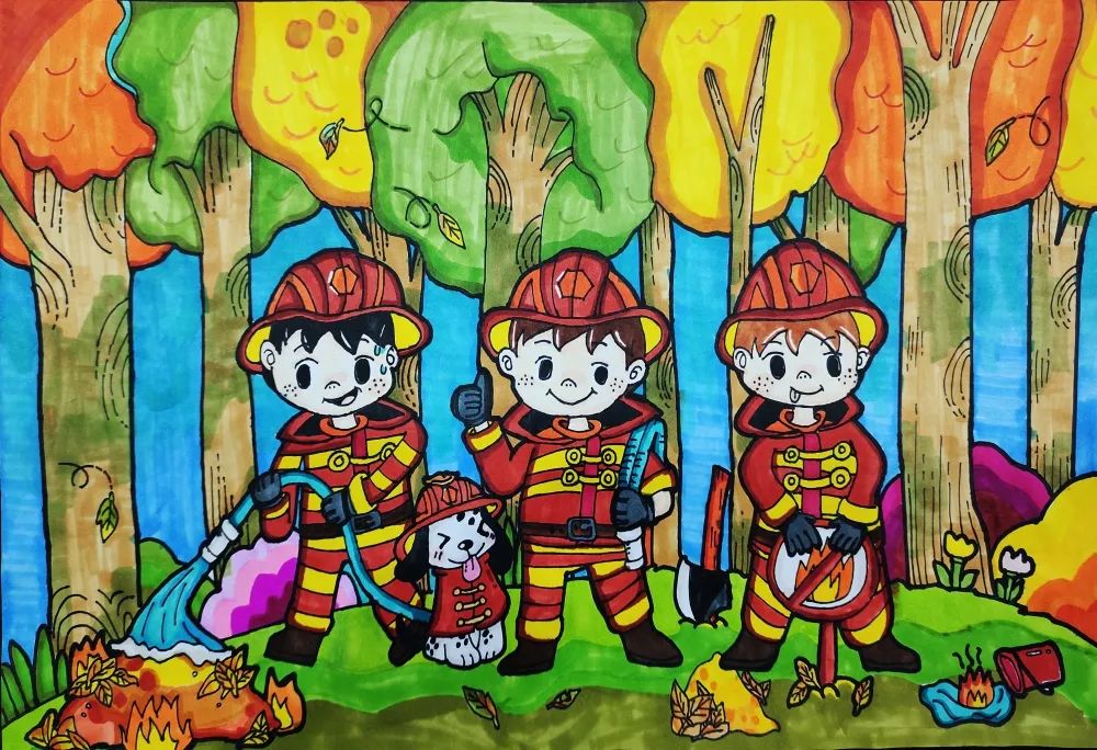防火小分队儿童画
