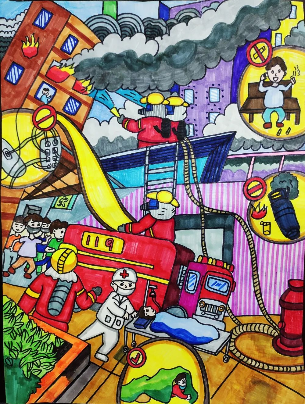 消防安全119绘画作品（初中组）