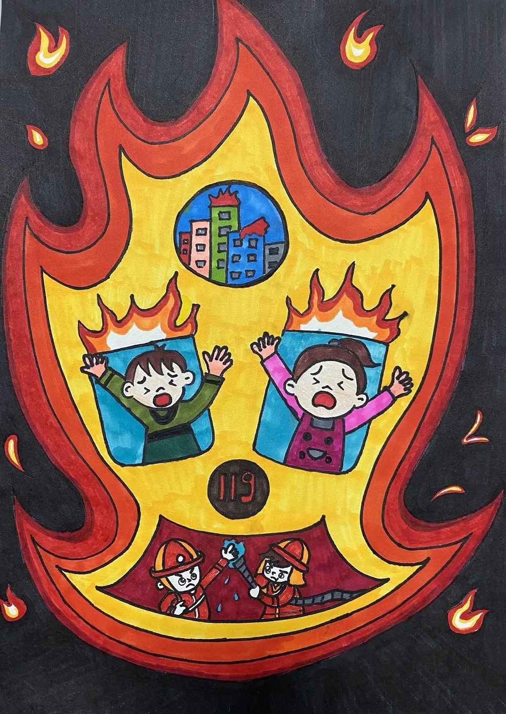 消防主题绘画优秀作品——消防英雄