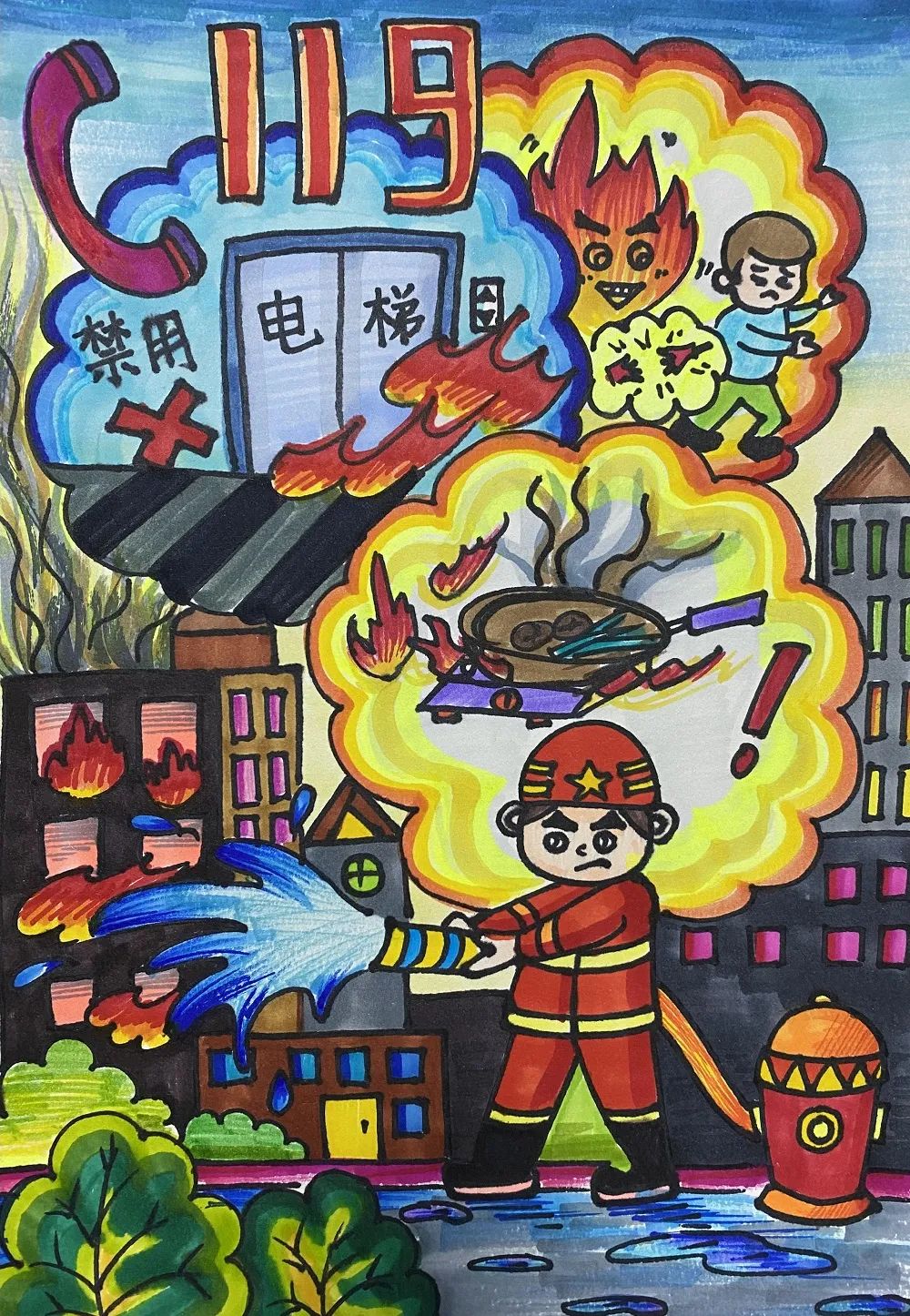 消防安全知识主题的画画作品