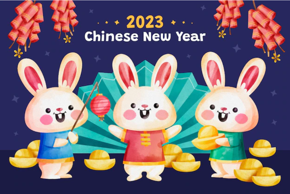 关于2023兔年春节快乐绘画作品