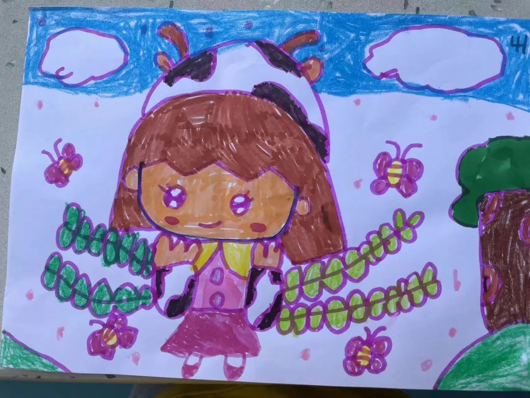 幼儿园人物主题绘画作品——《美丽的小女孩》