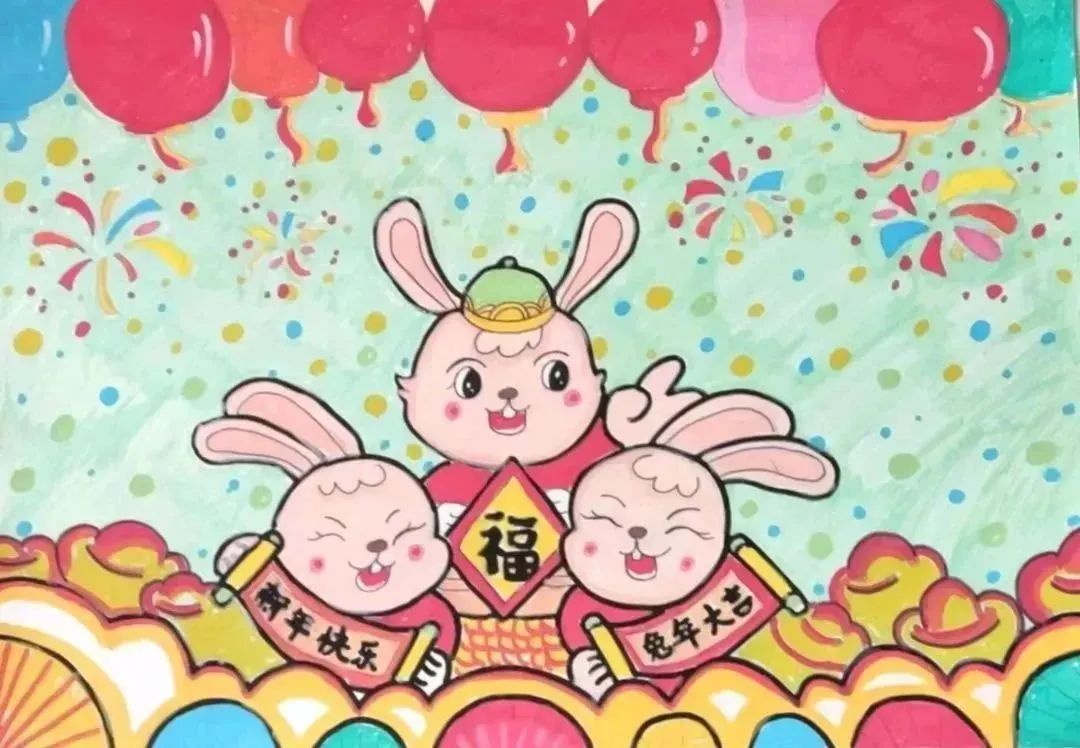 幼儿园2023兔年春节儿童画